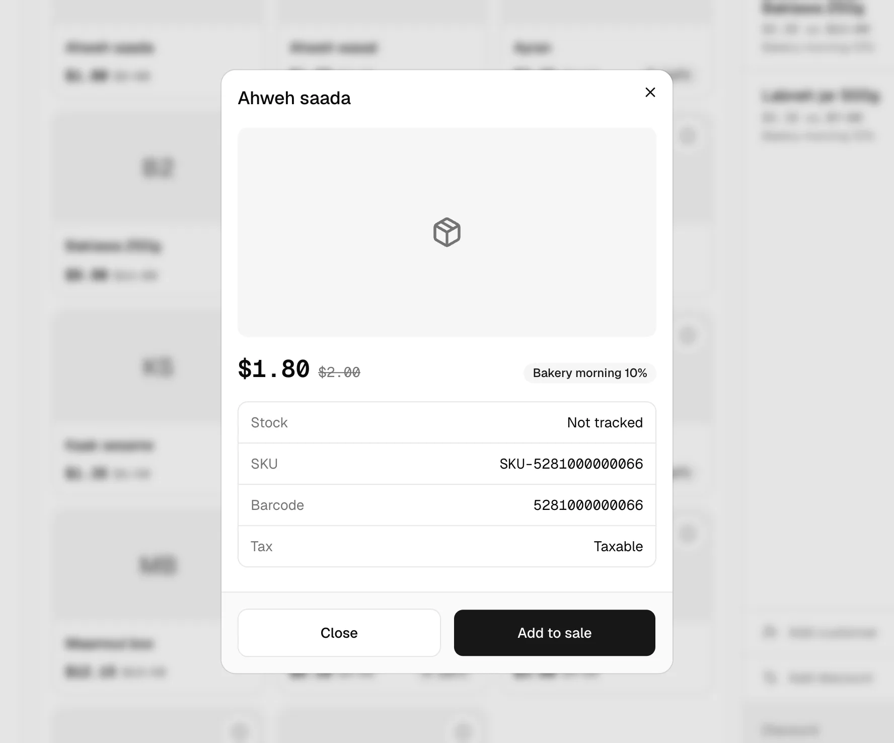 Product details from the ⓘ button.